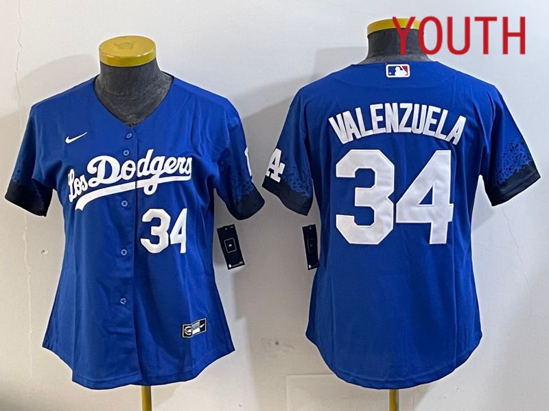 Youth  Los Angeles Dodgers #34 Valenzuela 2024 blue jersey 2024112014